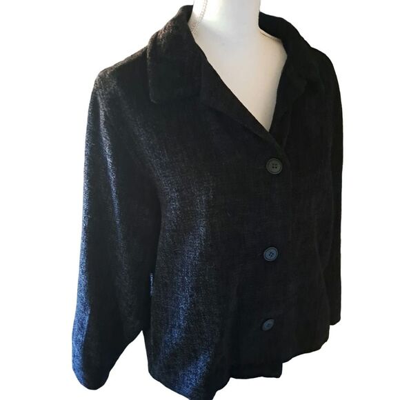 SALE! NWOT-Weave Of The Irish Handcrafted Black Boucle Knit Sweater Jacket Med - Picture 1 of 10